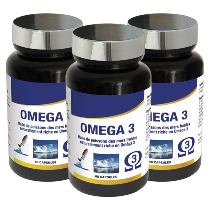 NUTRIEXPERT - Oméga 3 - Fonctionnement cérébral + cardiovasculaire - Riche en acides gras Oméga 3, EPA + DHA - Huile purifiée de poissons des mers froides - Cure 30 jours - Marque Française - Lot de 3