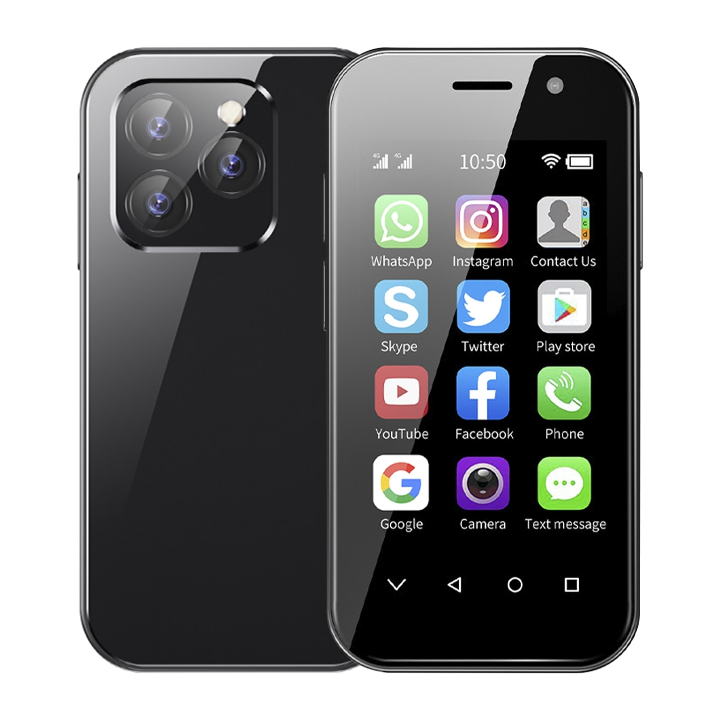 DAM Smartphone  Mini 14 PRO 4G, Android 9.0, 2GB RAM + 16GB. Schermo da 3''. Doppia scheda SIM. 4,7x1,2x9,4 cm. Colore nero