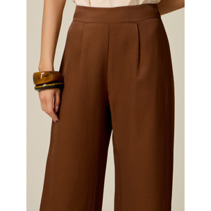 Oltre - Pantaloni palazzo in twill misto lino - Marrone