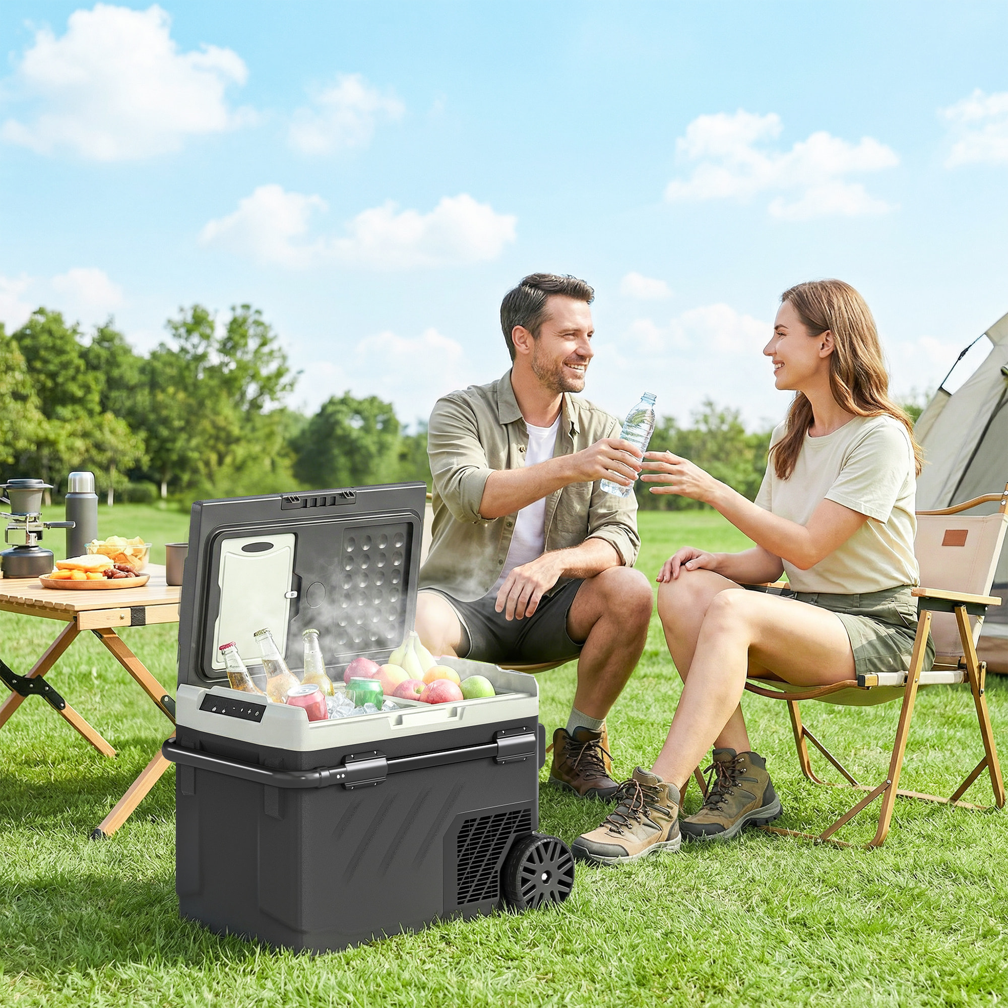 Glacière électrique portable 40L compresseur 2 zones poignée télescopique noir