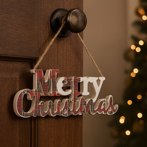 Letrero decorativo 'merry christmas' en diseño vichy color rojo