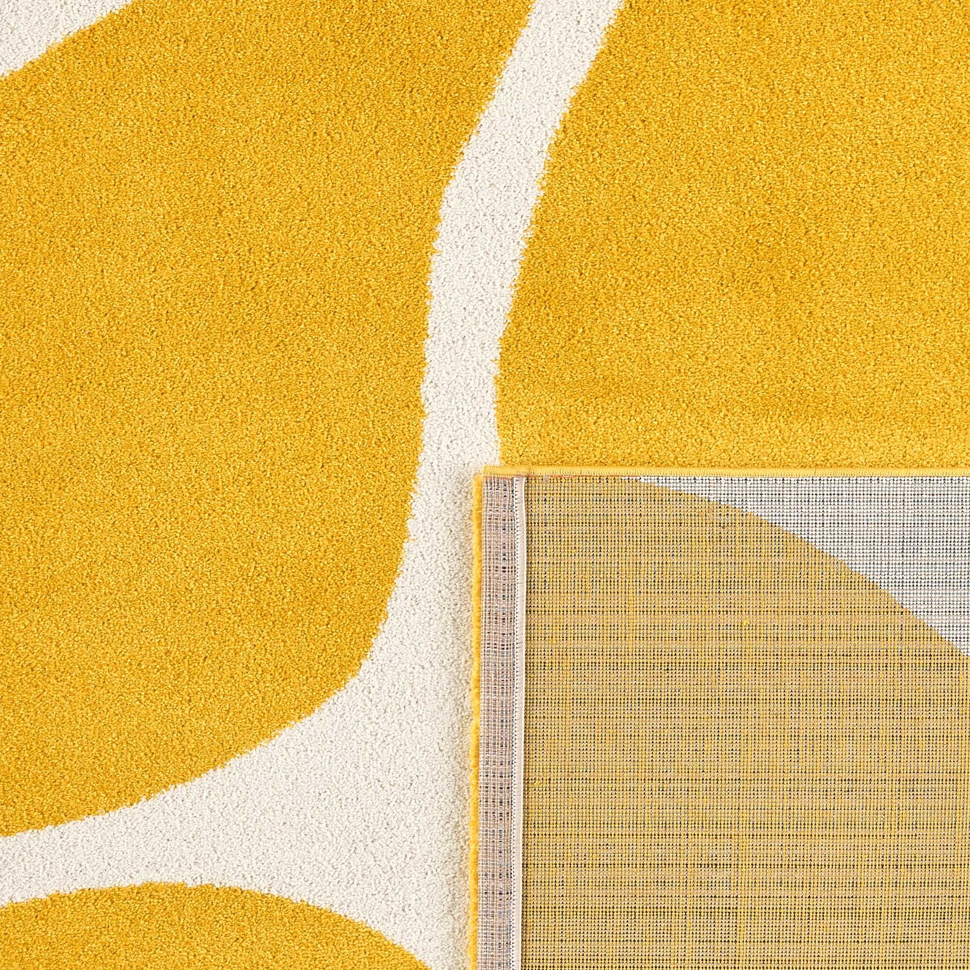 GROOVY - Tapis rétro coloré à motif fleur - Confortable et moelleux - Jaune