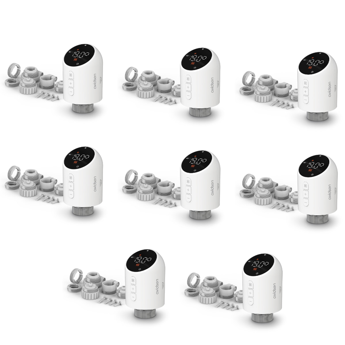 Lot de 8 vannes thermostatiques connectées HomeFlow TRV de chez Avidsen