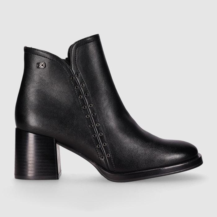 Botines de Piel Sintética - Negro - Tacón: 6 cm