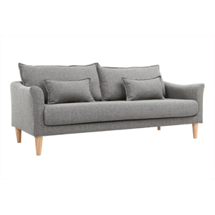 Canapé scandinave 3 places en tissu gris et bois clair KATE