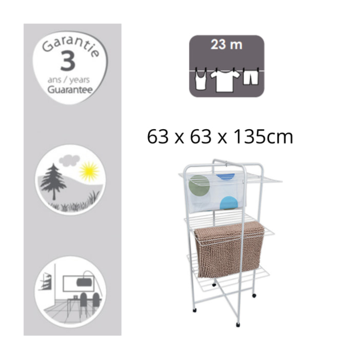 MSV Etendoir Tour 3 Niveaux 23M Acier Blanc