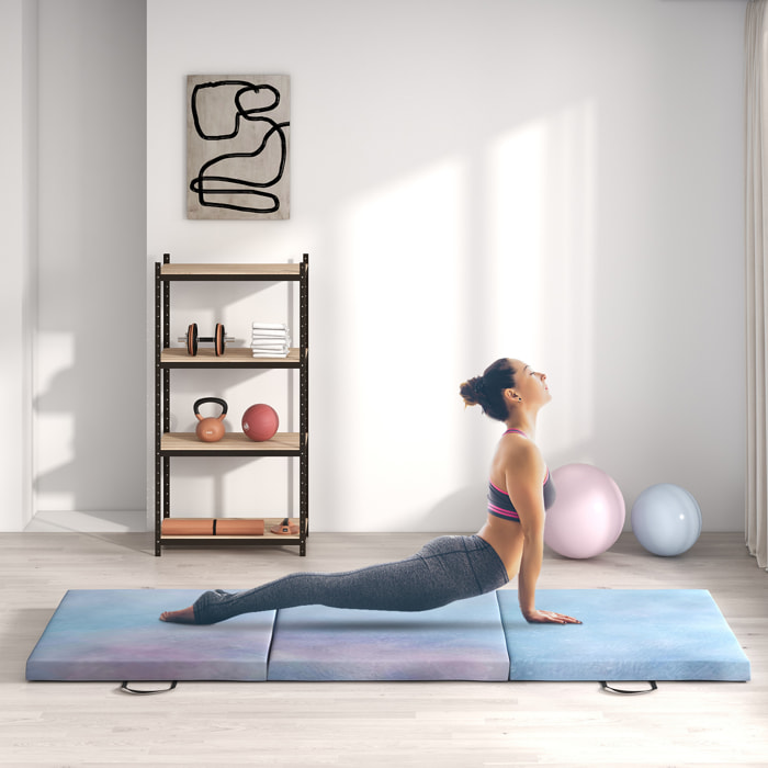 Colchoneta Gimnasia Plegable de Grosor 5 cm, Tapete de Ejercicio, 180x60x5 cm, con Asas de Transporte, Esterilla de Gimnasia para Yoga, Aeróbic, Artes Marciales, Azul Degradado