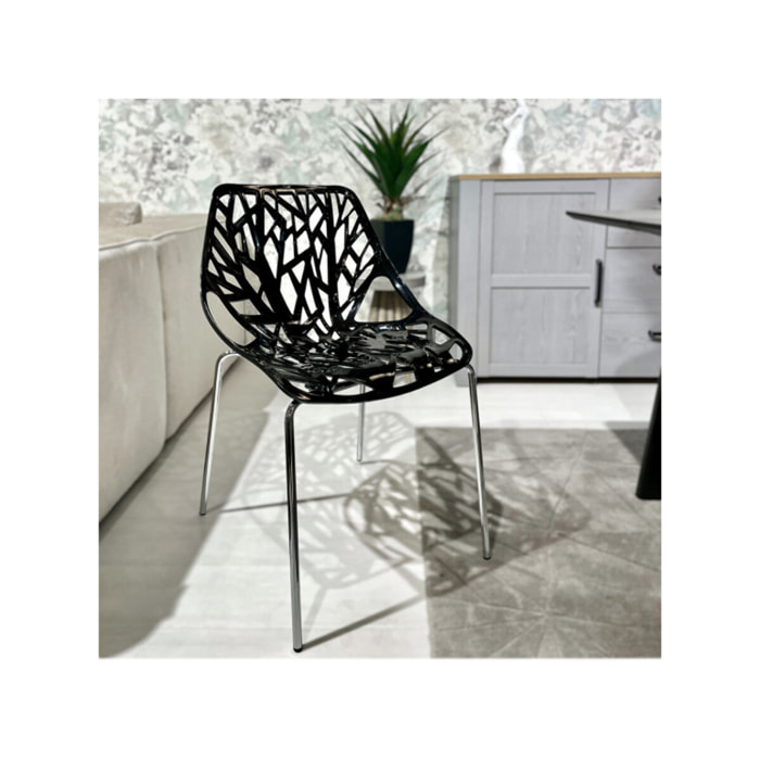 Chaise ajourée et empilable avec pieds métal chromé - QUEEN 3