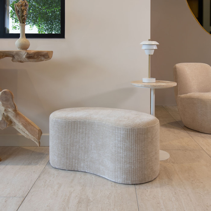 Banc en tissu bouclette beige et structure en bois CÔME