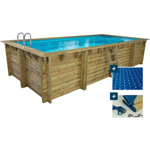 Piscine bois rectangle " Tobago "- 6.20 x 3.00 x 1.31 m + Bâche à bulles 180 µ - Bâche hiver 280 g/m²