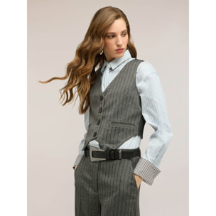 Motivi - Gilet fantasia gessata con paillettes - Grigio