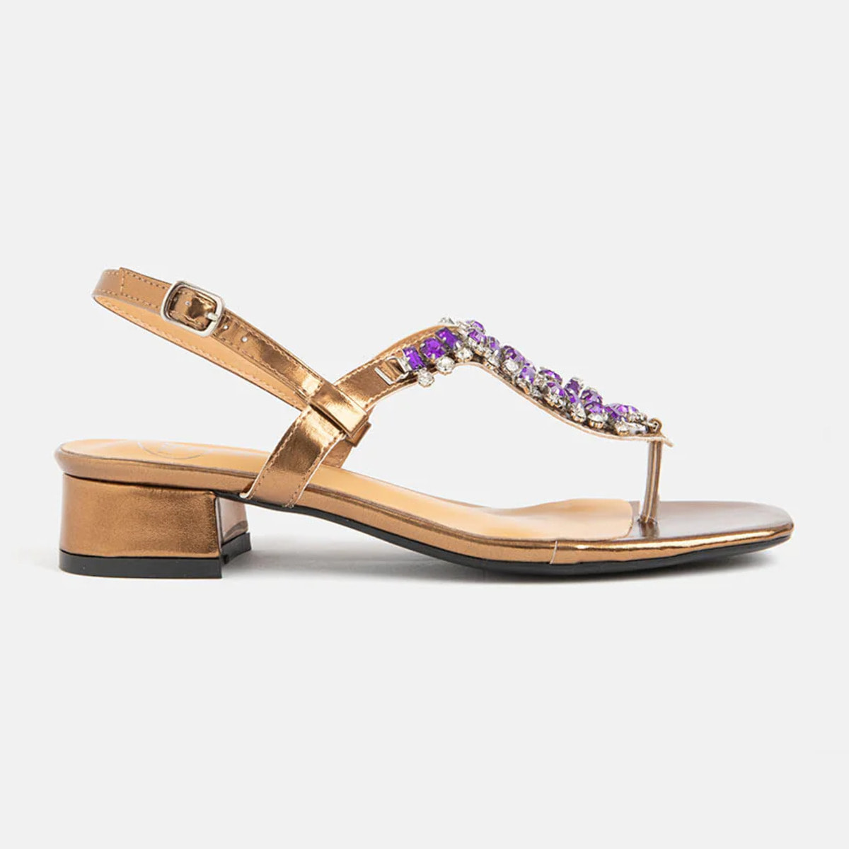 Sandalo basso infradito con gioiello - BRONZO