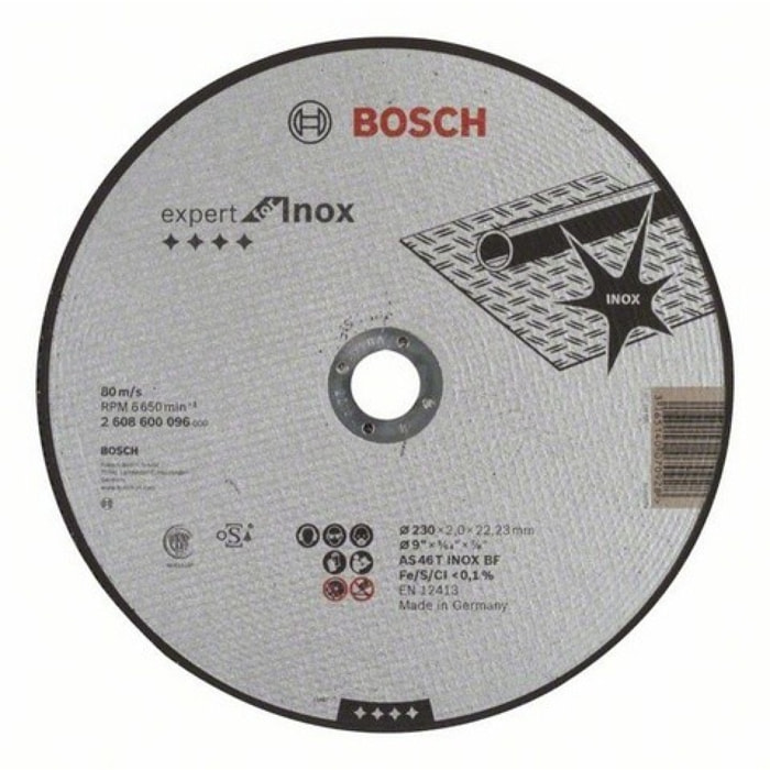 Disque EXPERT à tronçonner BOSCH à moyeu plat Spécial inox 230X2.0 MM - 2608600096