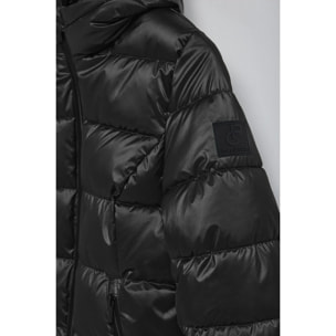 Giacca effetto lucido nera Snow con cappuccio fisso e dettagli Polo Club