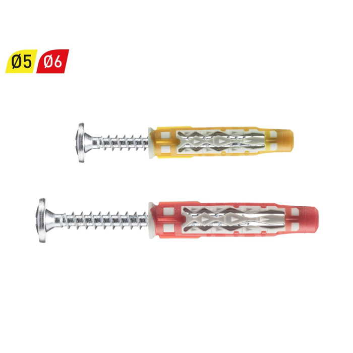 Cheville bi-matière universelle Colortech - 5 x 30 mm - Avec vis tête plate - Seau de 300 pièces - SPIT - 565187