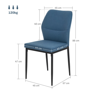 Juego de 2 Sillas de Comedor Modernas Sillas de Cocina con Asiento Acolchado y Tapizado Respaldo Curvo Patas de Acero para Salón Dormitorio Azul