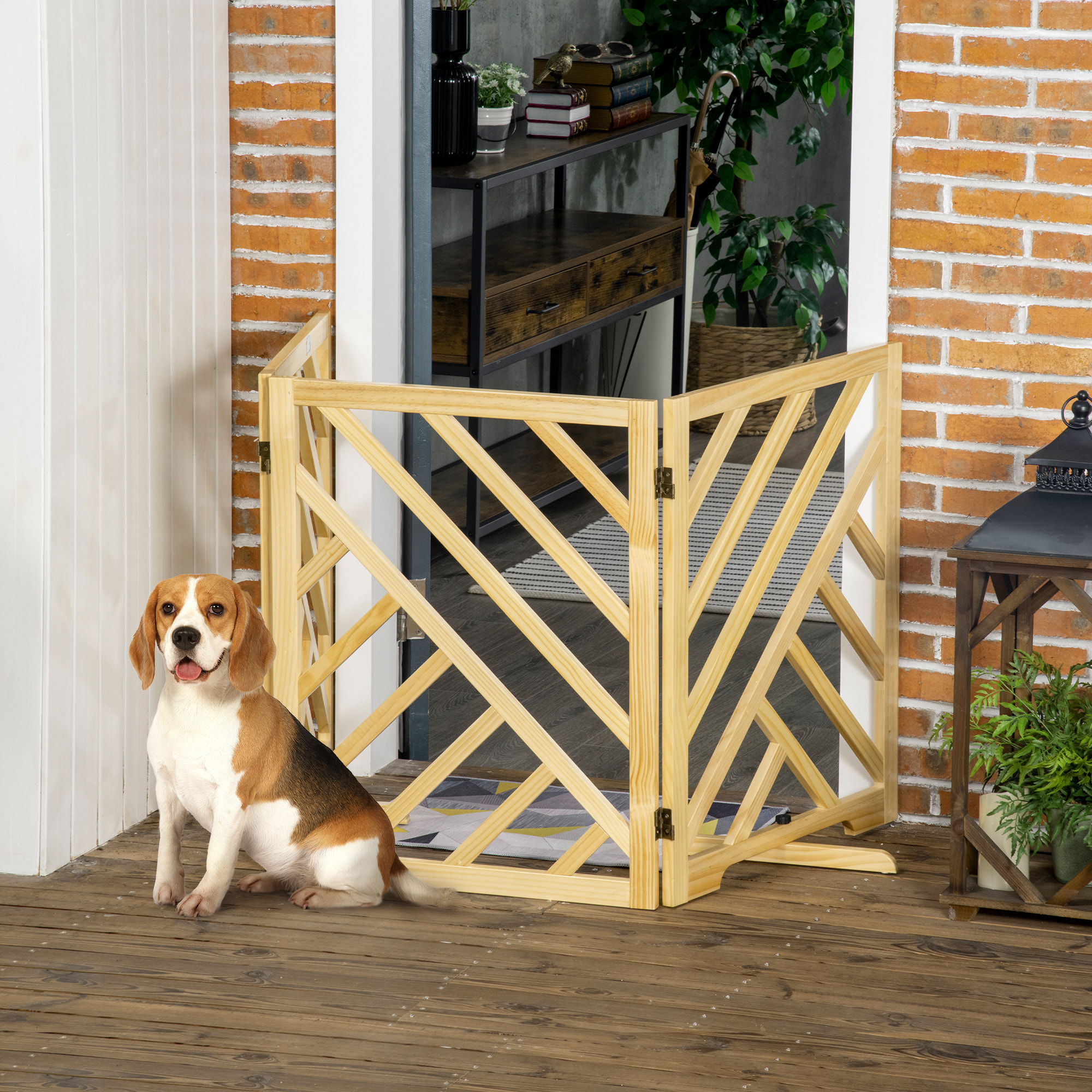 Barrera de Seguridad Plegable para Perros de 3 Paneles 181x35x76 cm Natural