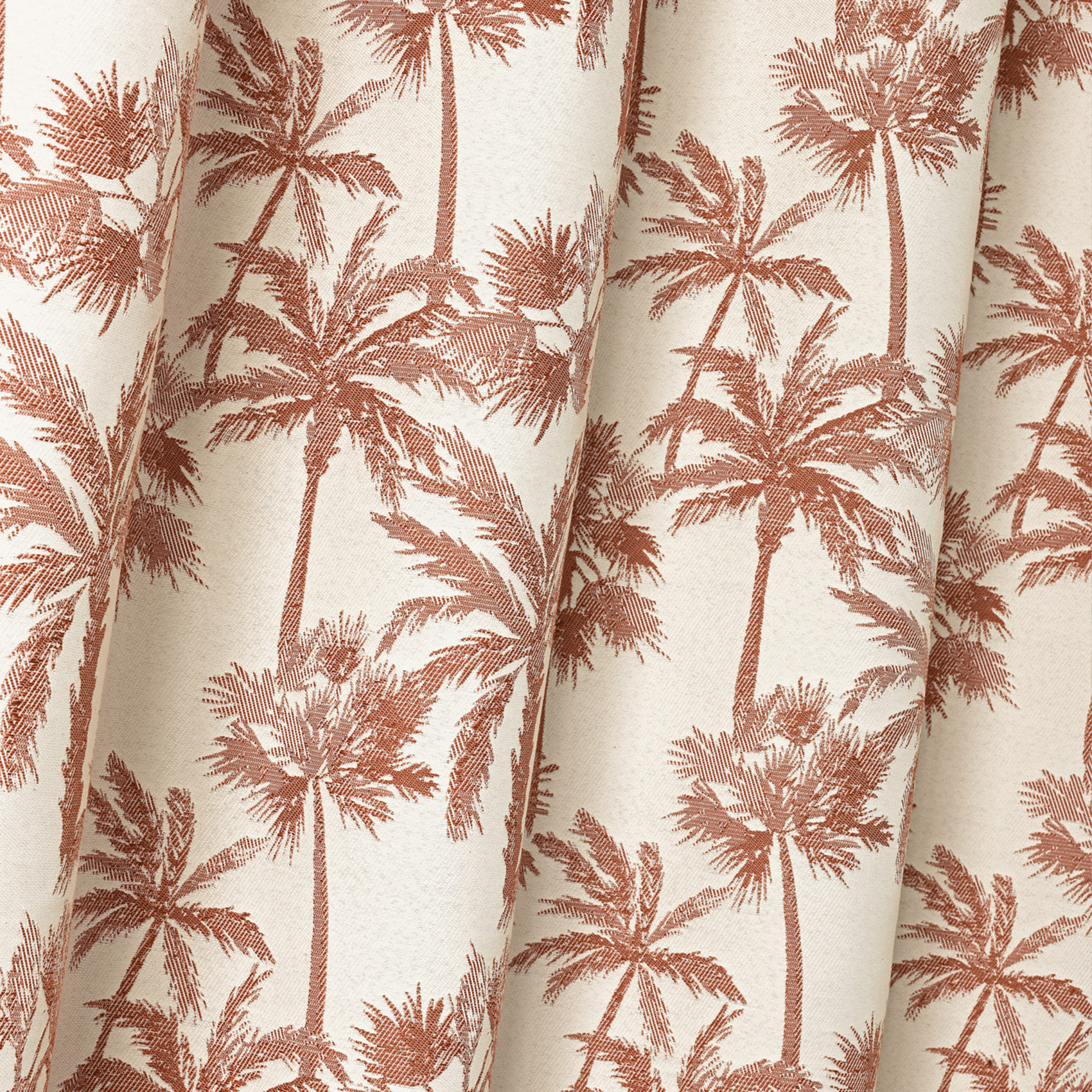 Rideau œillets motif palmier tamisant en tissu texturé - Terracotta