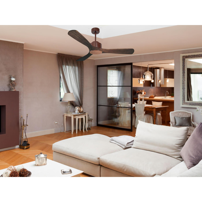 Ventilateur de plafond ø132 cm avec Wifi Réversible Hypersilence 40   W brun