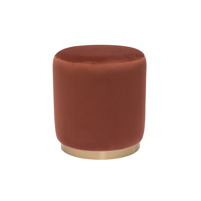 Pouf rond en velours rouge tomette et métal doré D40 cm AMAYA