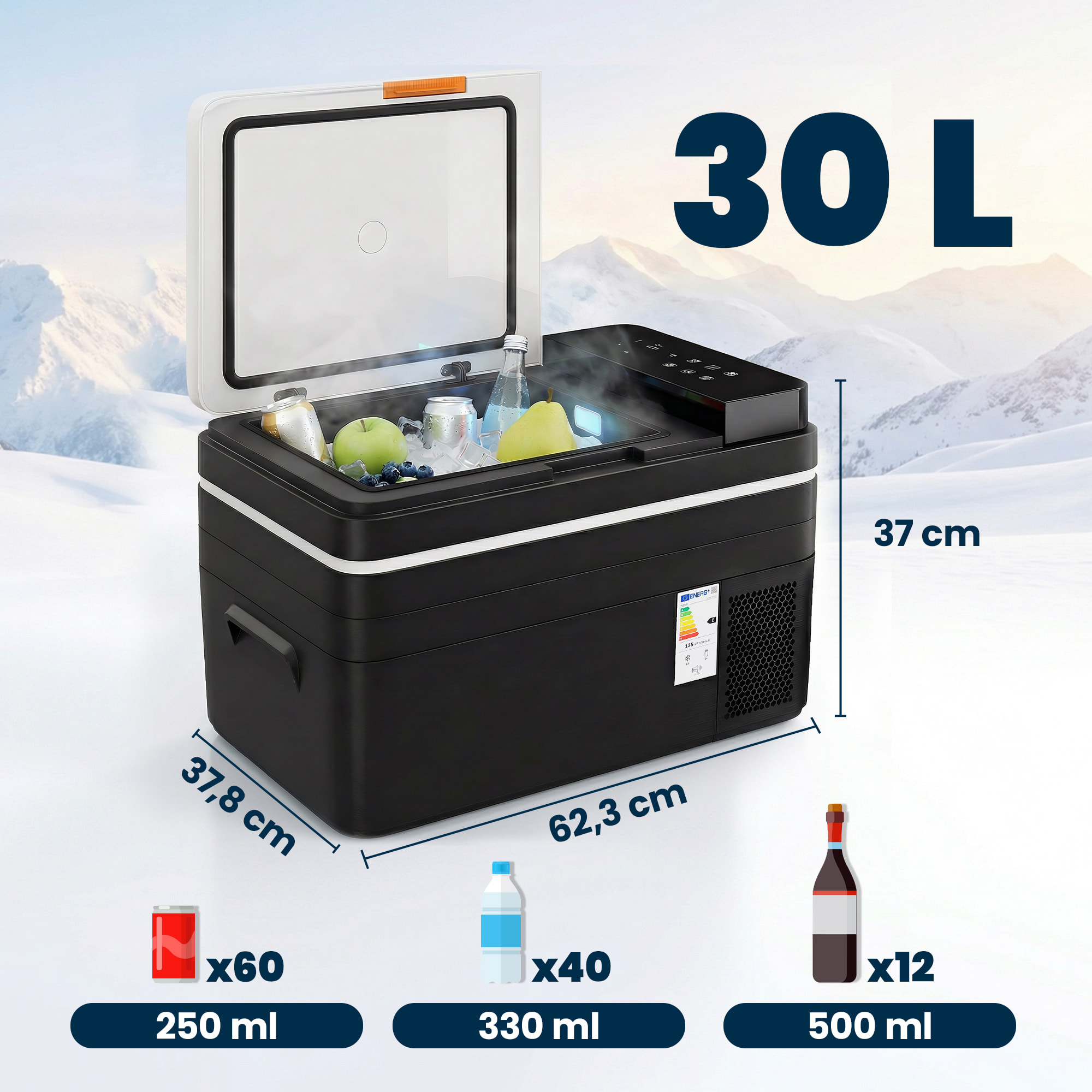 Glacière-congélateur portable à compression -20°C - 20°C 30 L prise alume-cigare + adaptateur inclus
