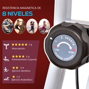 Bicicleta Estática Plegable con Respaldo, Bici Estática con 8 Niveles de Resistencia Magnética, Volante, Pantalla LCD, Pulsómetro, Sillín Ajustable, Carga 110 kg para Hogar Ahorra Espacio Rojo