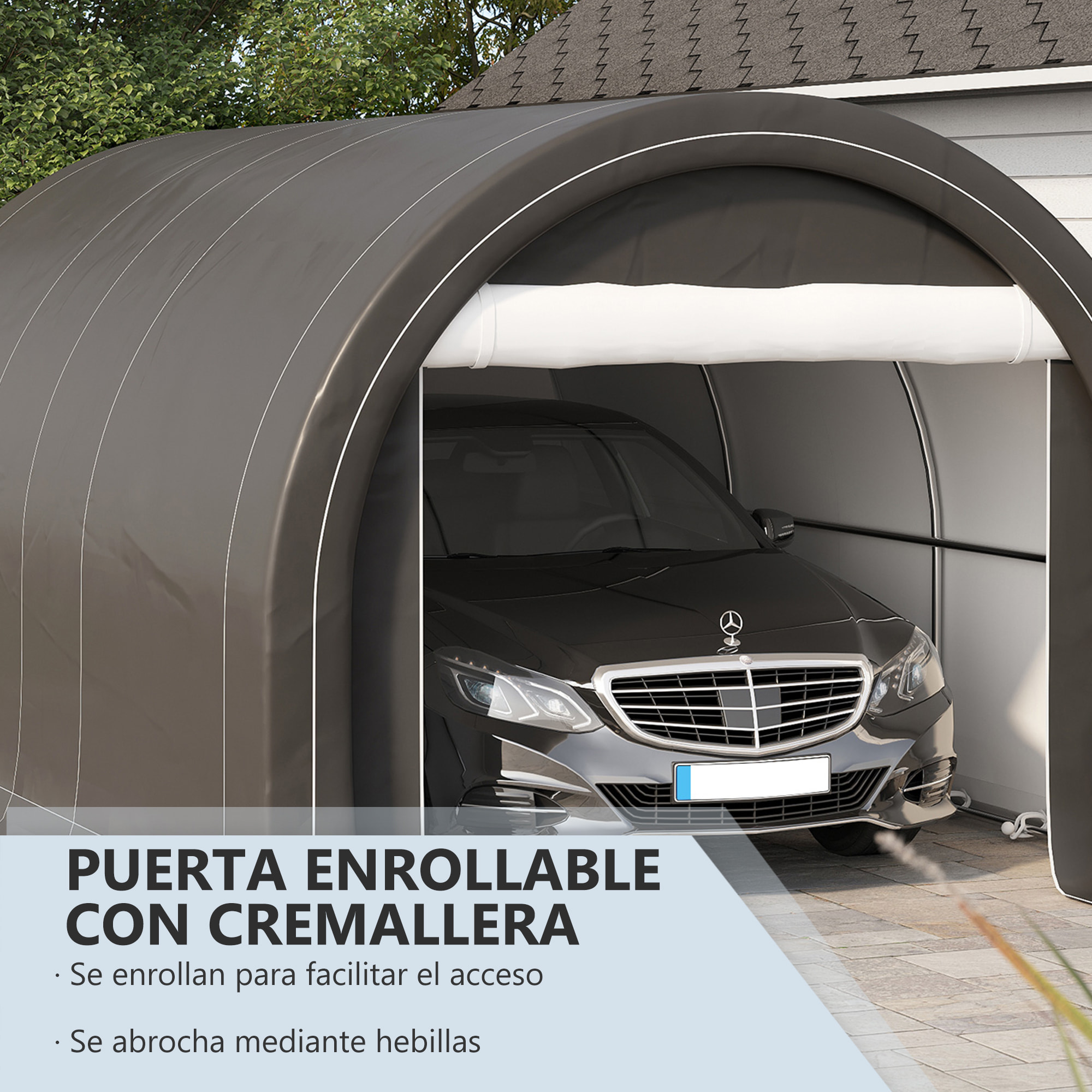 Garaje Exterior para Coche 5x3 m Carpa Garaje para Coche Anti-UV con Toldo de Tela PE Desmontable y Marco de Acero Galvanizado Gris