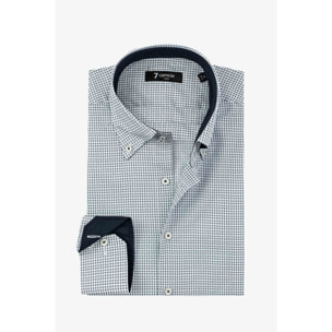 Camicia Uomo 2 Bottoni Button Down Slim Popeline Stampato Bianco e Blu