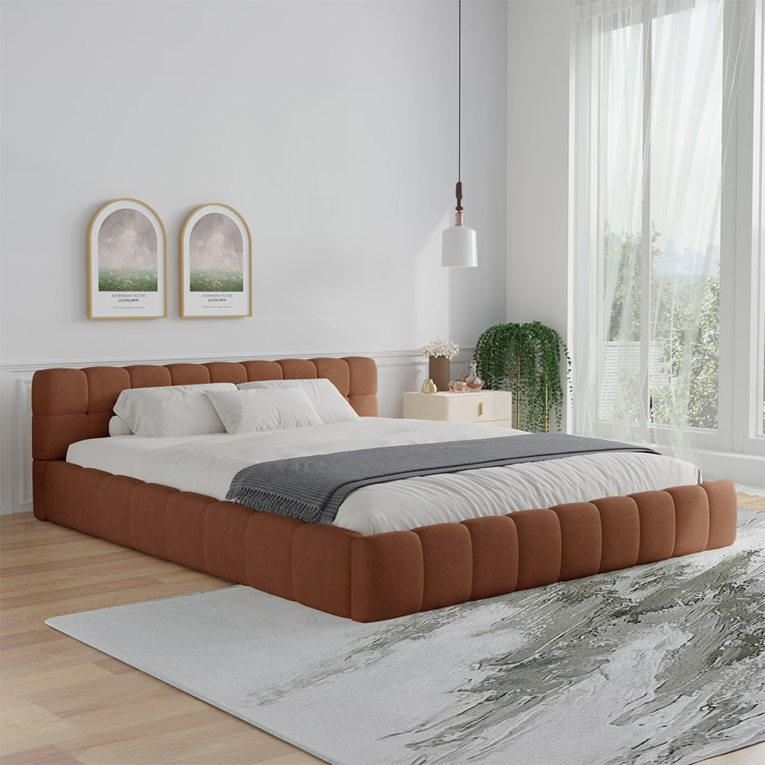 Lit nuage 140x190cm en velours marron PRINCETON