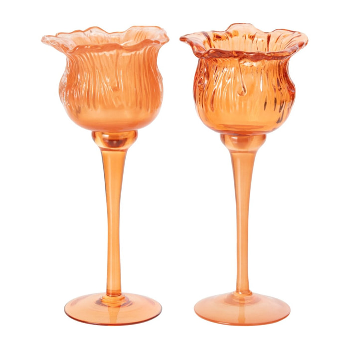 J-Line photophore sur base tulipe - verre - orange - small - assortiment de 2