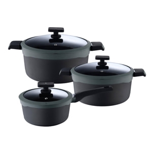 Juego de 2 Cacerolas Ø24cm(4,7L)Ø28cm(7,2L) + Cazo Ø16cm(1,3L) en Aluminio fundido con tapas GASTRO REECO MasterPRO