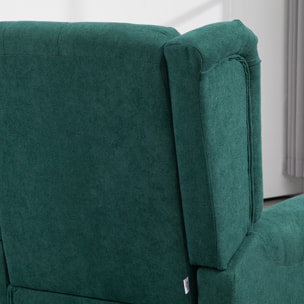 Fauteuil à oreilles style Chesterfield dossier capitonné grand confort bois noir tissu vert