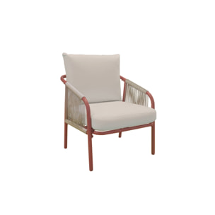 Salon de jardin FIORA en acier. 4 personnes. terracotta et beige