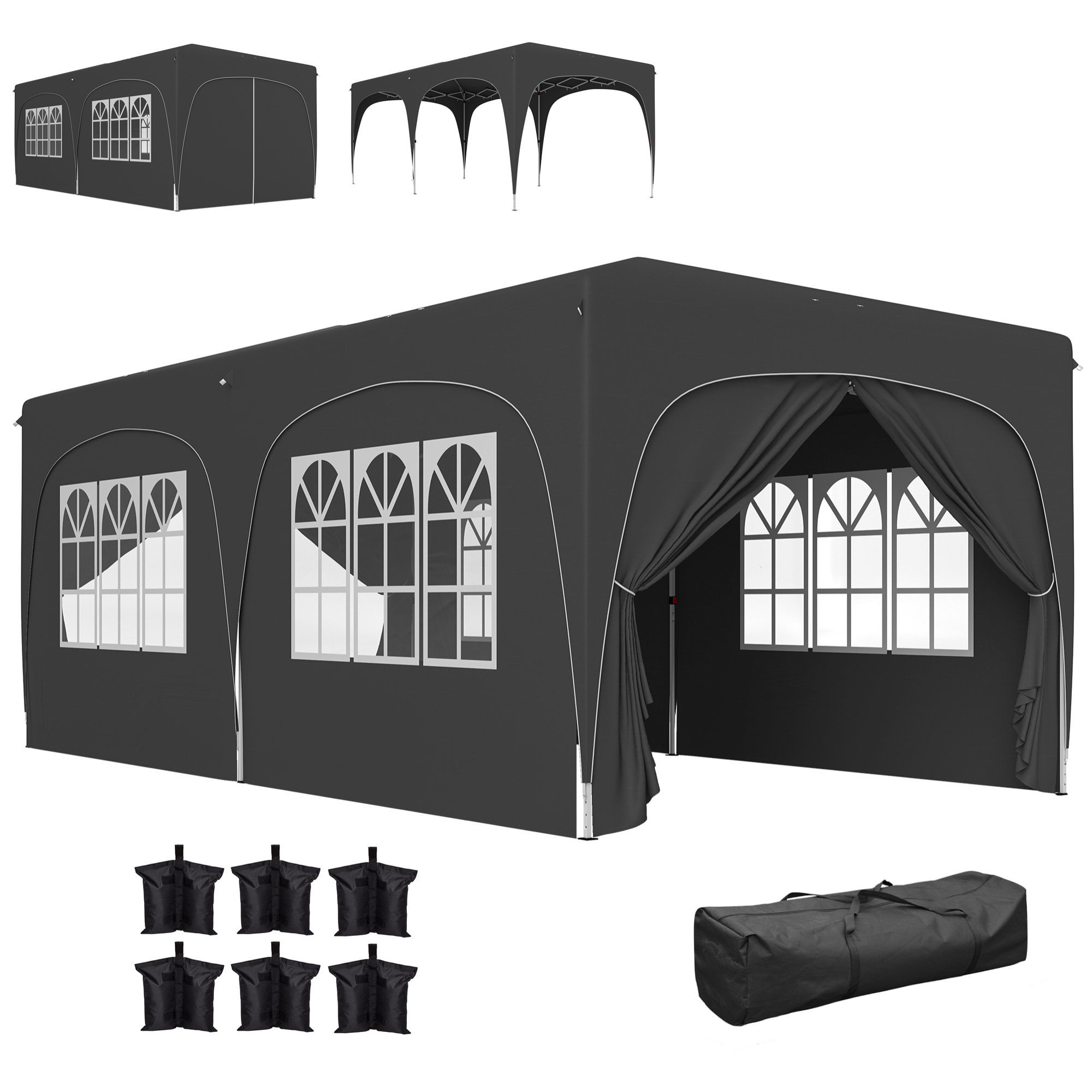 Carpa Plegable Gazebo 6x3 m Cenador Plegable con Altura Ajustable 6 Paredes Laterales Anti-UV y Bolsa de Transporte Pabellón de Jardín para Camping Fiestas