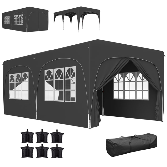 Carpa Plegable Gazebo 6x3 m Cenador Plegable con Altura Ajustable 6 Paredes Laterales Anti-UV y Bolsa de Transporte Pabellón de Jardín para Camping Fiestas