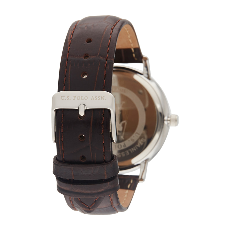 Orologio U.S. Polo Assn. in pelle marrone