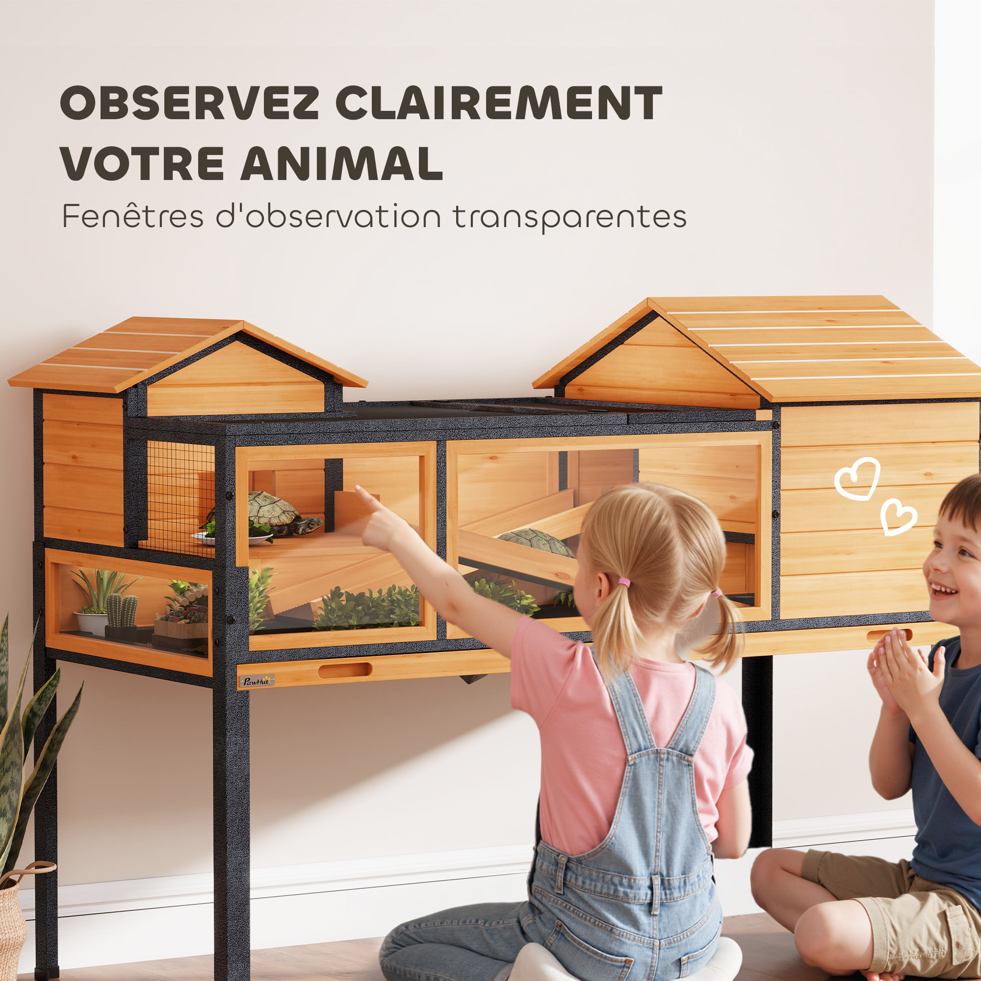 Terrarium design sur pieds - maison pour tortues - niches rampes plateau déjection - acier bois