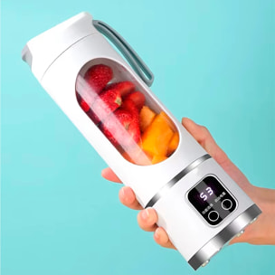 Frullatore portatile da 450 ml con 10 lame in acciaio, schermo LCD, 3 livelli di timer, sicurezza con doppio clic e batteria da 1300 mAh.