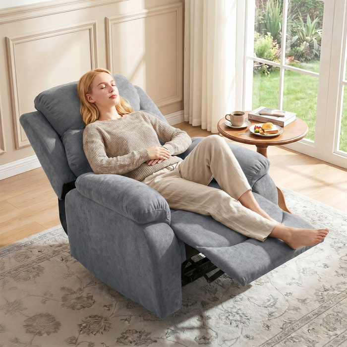 Sillón Relax Reclinable Manual, Sillón Relax Moderno, Tapizado en Tela Aspecto Lino, Reposapiés, Reposabrazos, Acolchado Grueso, Butaca Reclinable hasta 150°, Carga 120 kg, para Salón, Girs