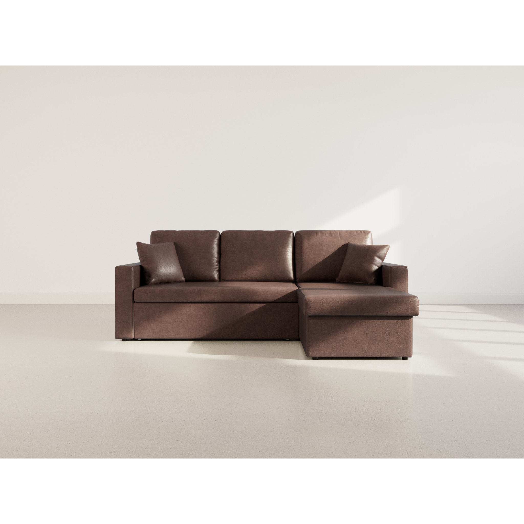 Cyrus - Canapé d'angle réversible 4 places - convertible avec coffre - en simili - Marron