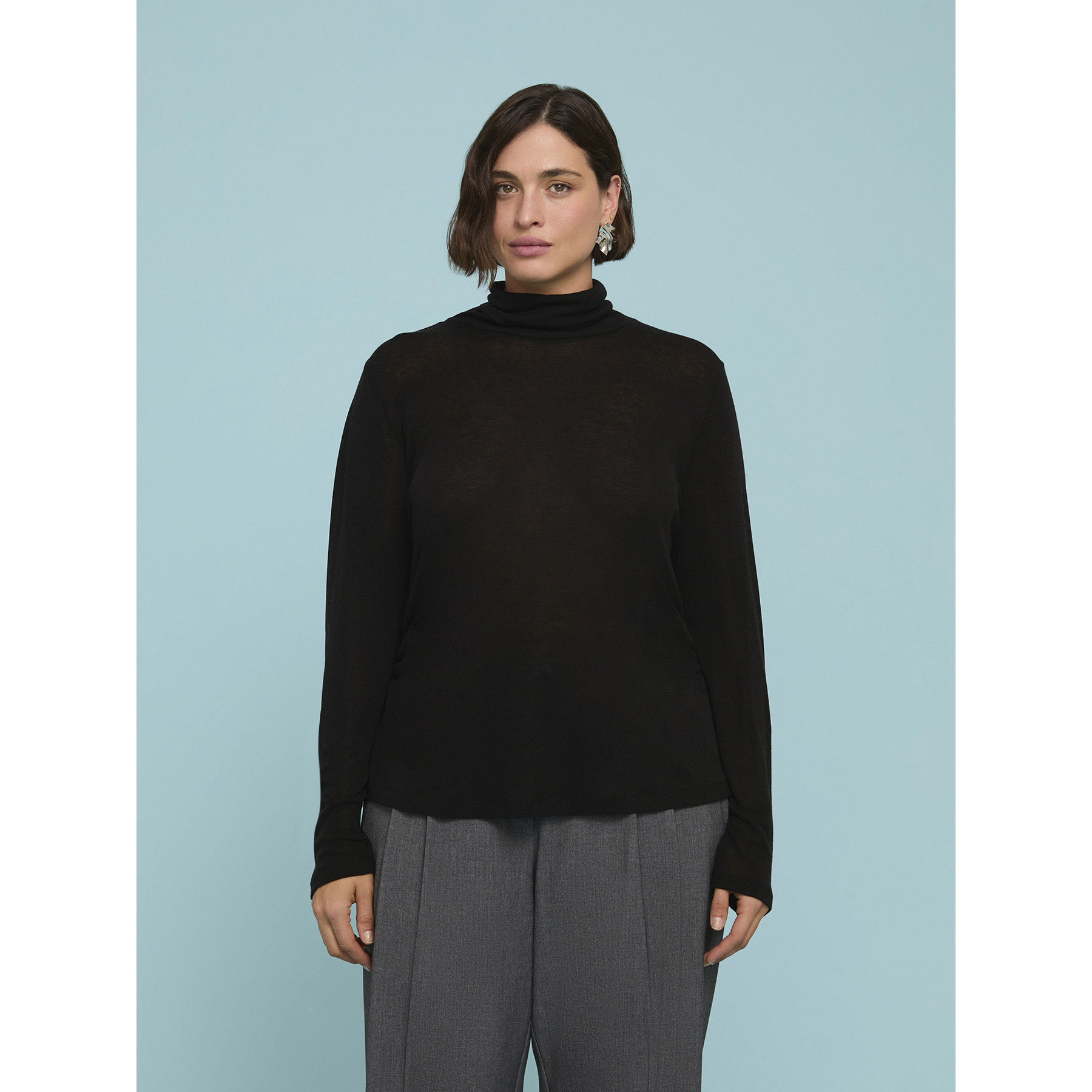 Fiorella Rubino - T-shirt dolcevita in jersey misto lana - Nero