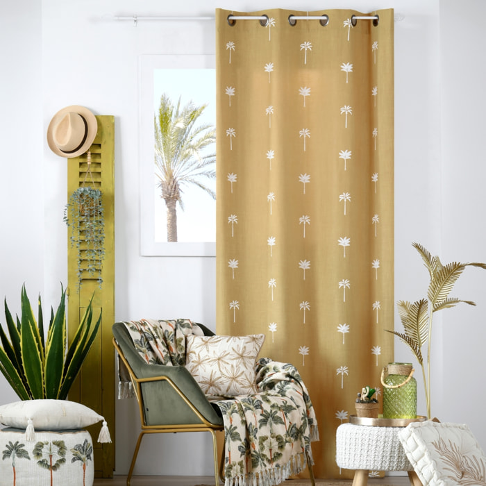 Rideau motifs palmier brodés - Jaune moutarde