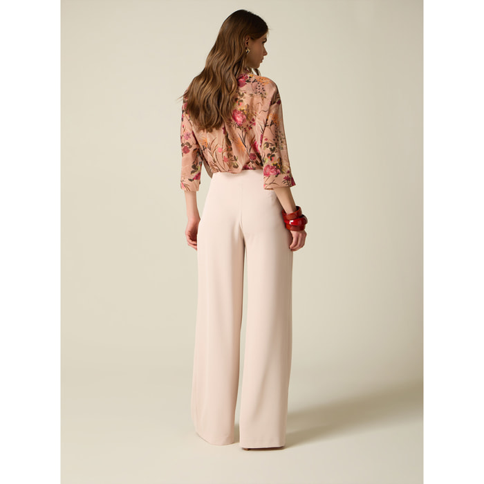 Oltre - Pantaloni palazzo in tessuto fluido - Beige