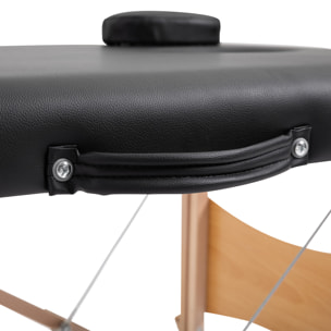 Camilla de Masaje Plegable Mesa de Masaje Portátil con Reposacabezas Marco de Madera Camilla Fisioterapia con Altura Regulable y Bolsa de Transporte 186x60x58-81 cm Negro