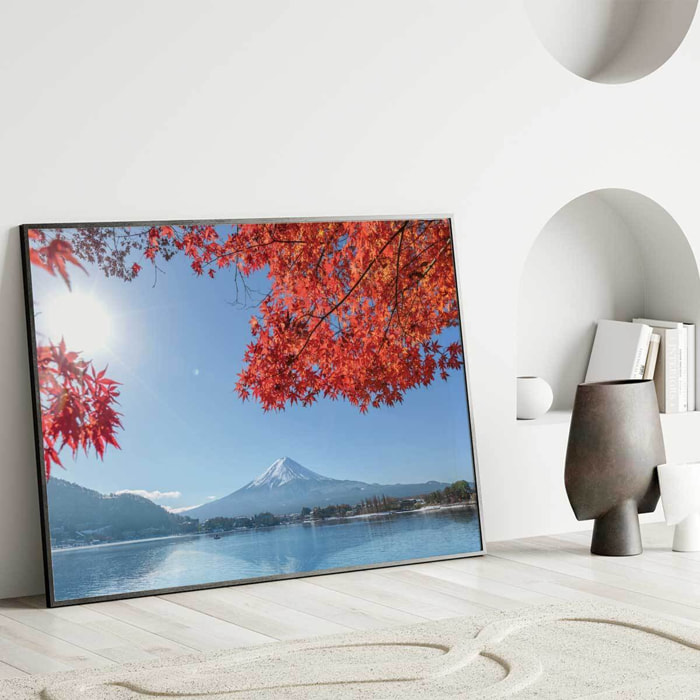Affiche encadrée mont Fuji automne Japon Affiche + cadre en métal - Noir