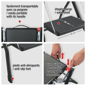 Marche Pied 2 marches pliant & anti-dérapant léger en Acier - Max 150kg - Noir mat MSV