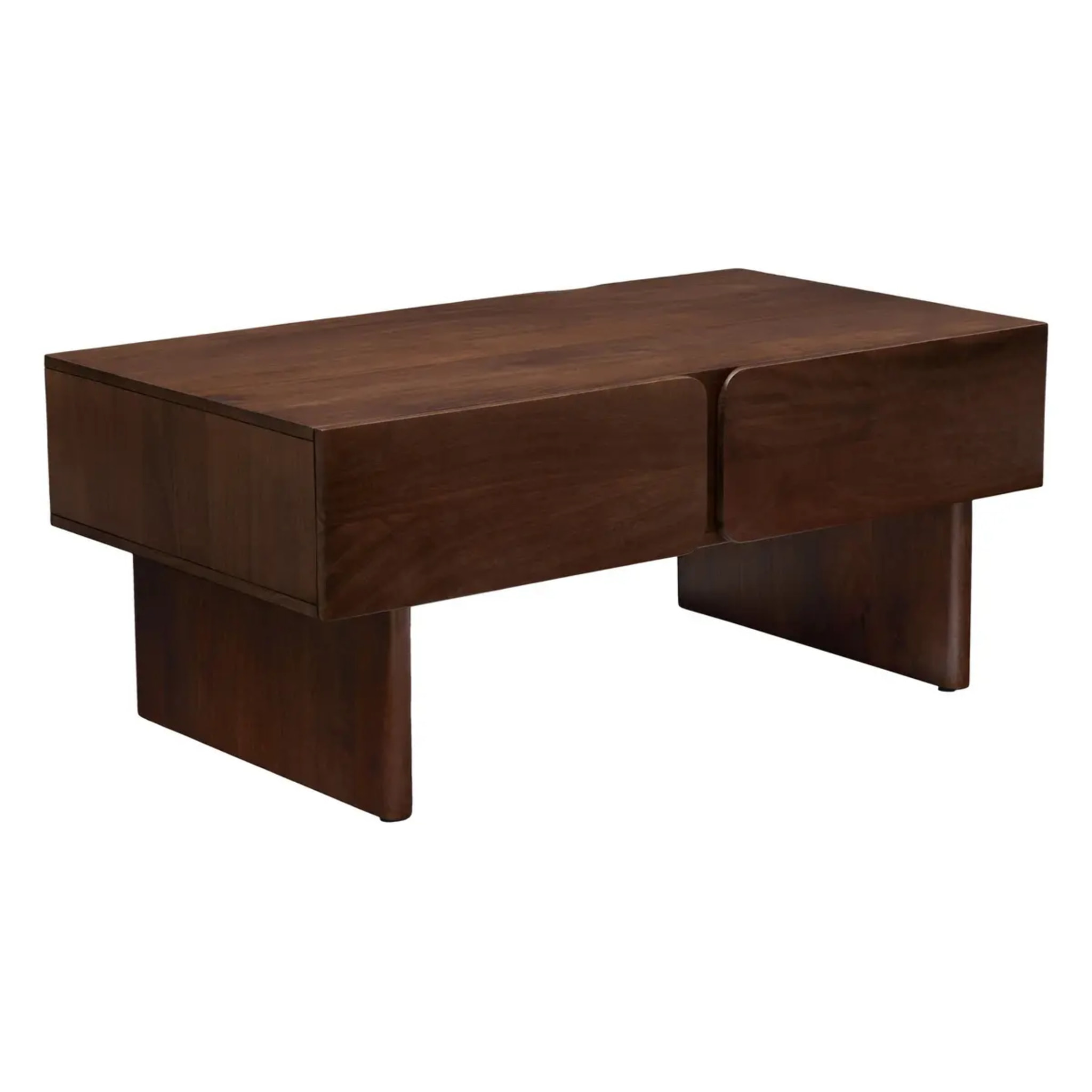 Table basse rectangulaire 2 tiroirs 2 niches Nyero 60x109cm marron