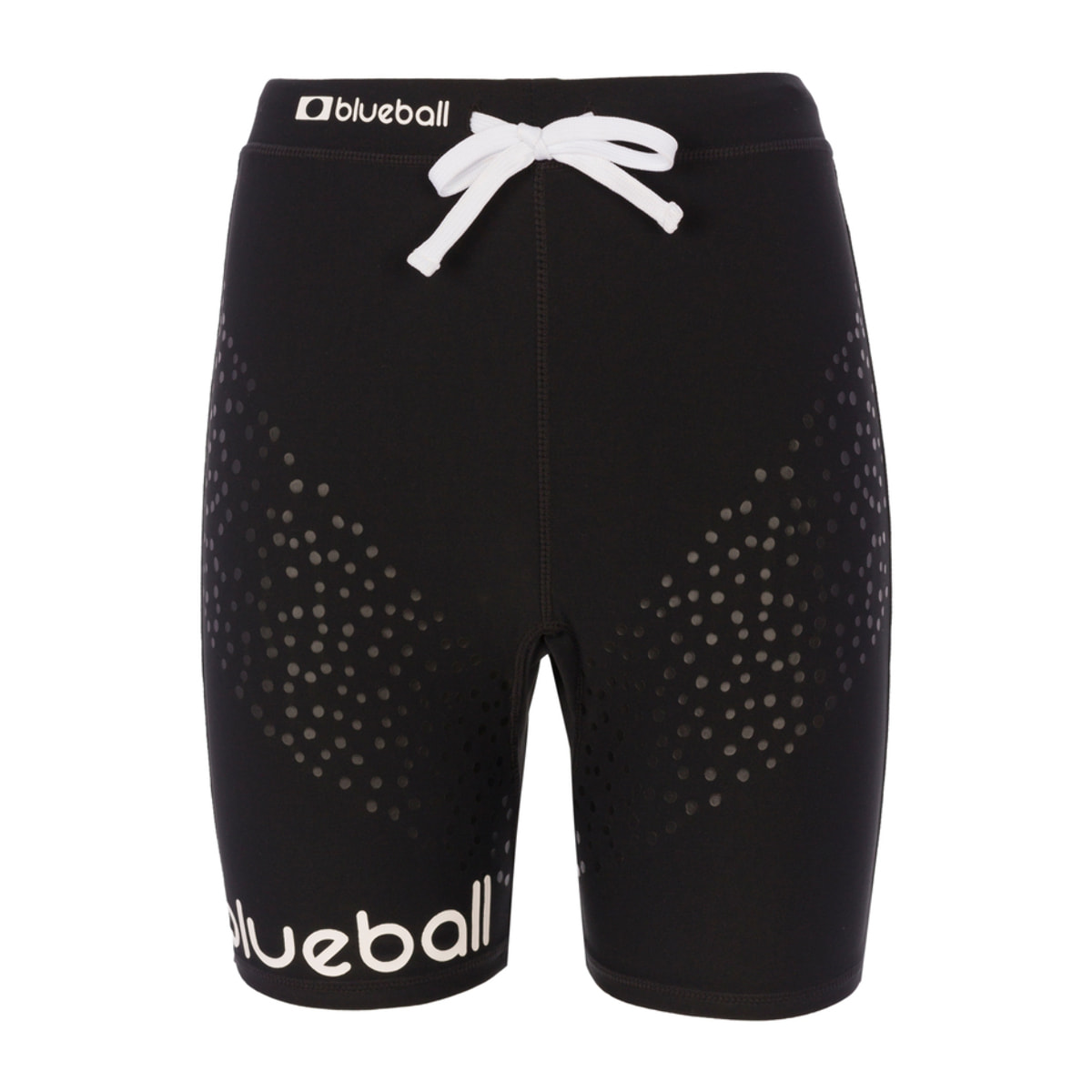 Leggings da corsa a compressione corti da donna Blueball in nero con logo bianco e coulisse