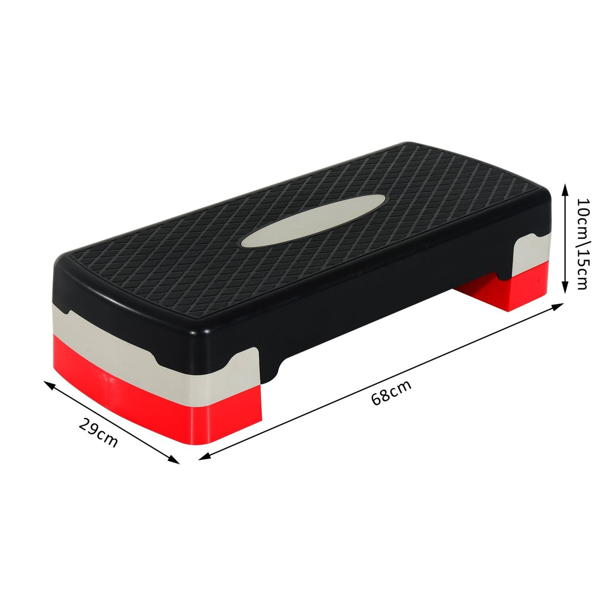 Stepper Fitness Aerobic hauteur reglable surface antiderapante dim. 68L x 29l x 10-15H cm plastique noir gris rouge