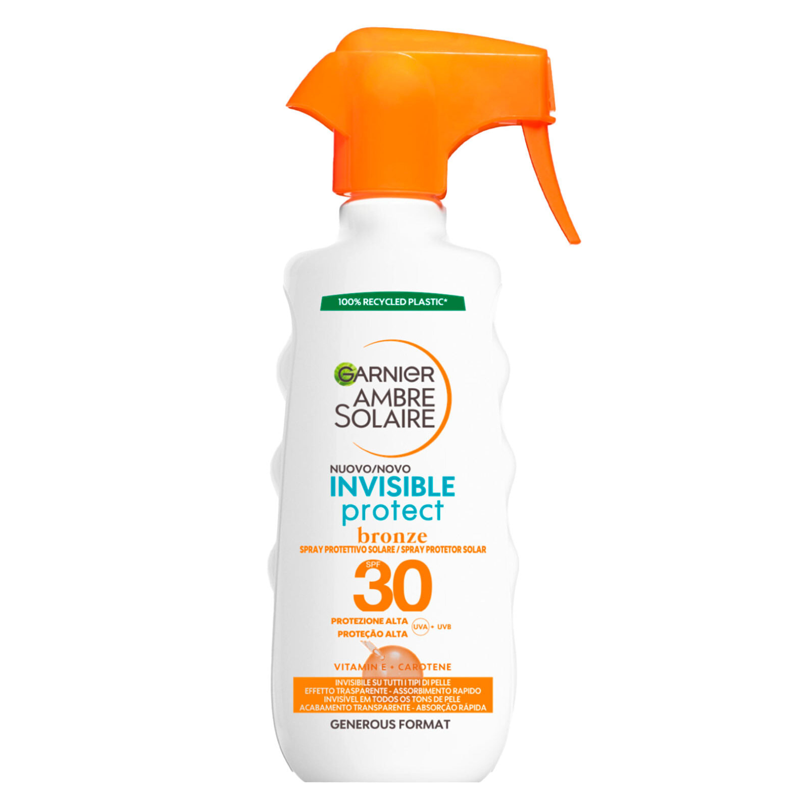 Spray Solare Protettivo SPF 30 Ambre Solaire Invisible Protect Bronze Protezione Alta con Carotene e Vitamina E - Flacone da 300ml